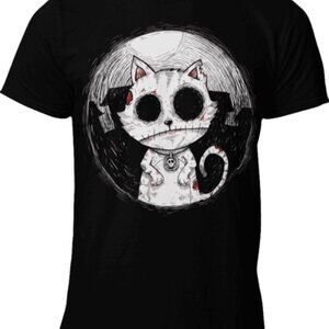 Zombie Cat Gothic Rock Burton Inspired Halloween Kitty Graphic T-Shirt 90